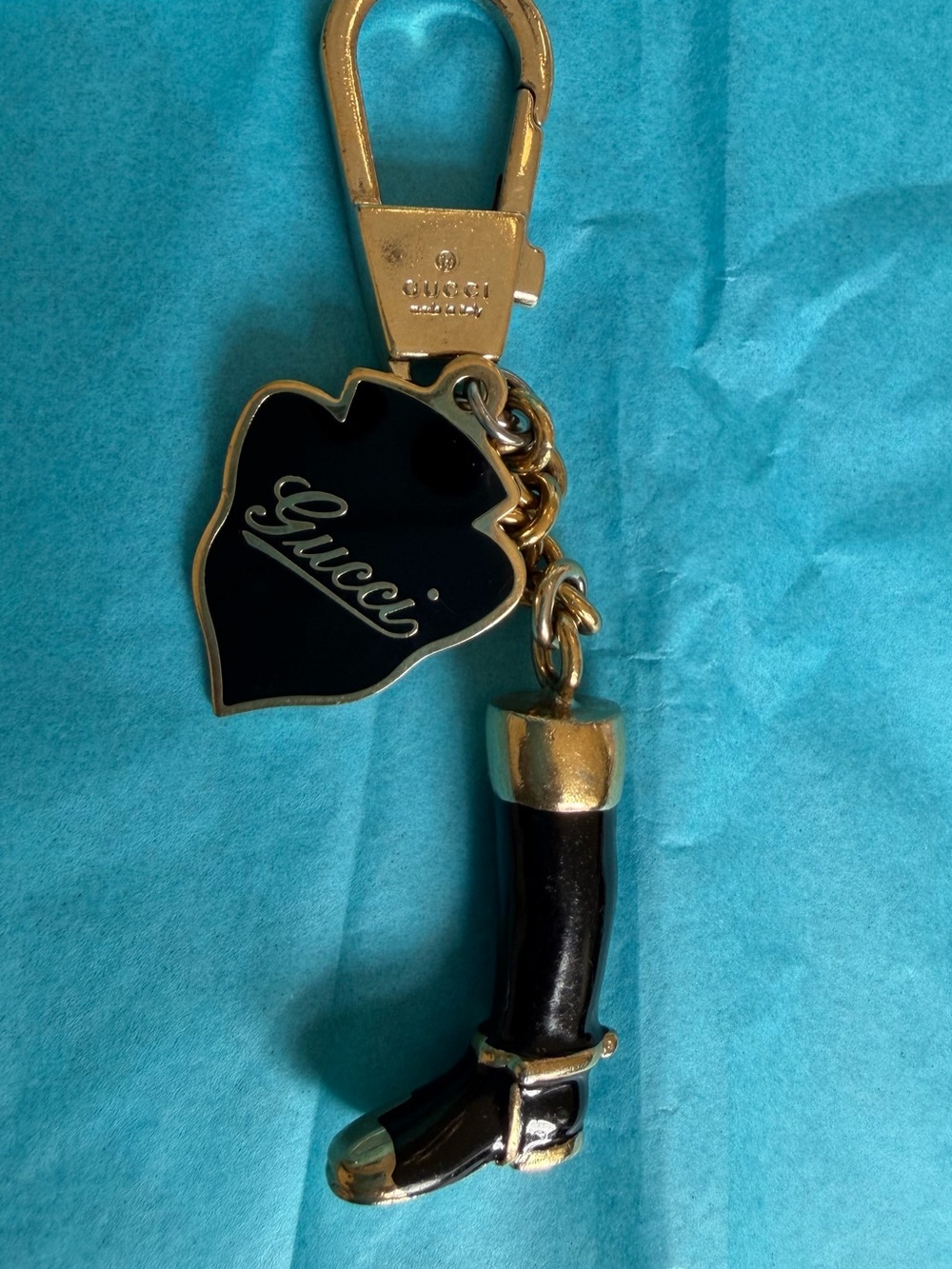 Gucci Black and Gold Boot & Logo Keychain